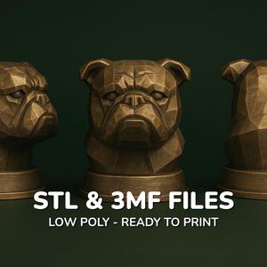 English Bulldog Dog Bust - Low Poly Dog Statue - STL 3MF - Pet Memorial