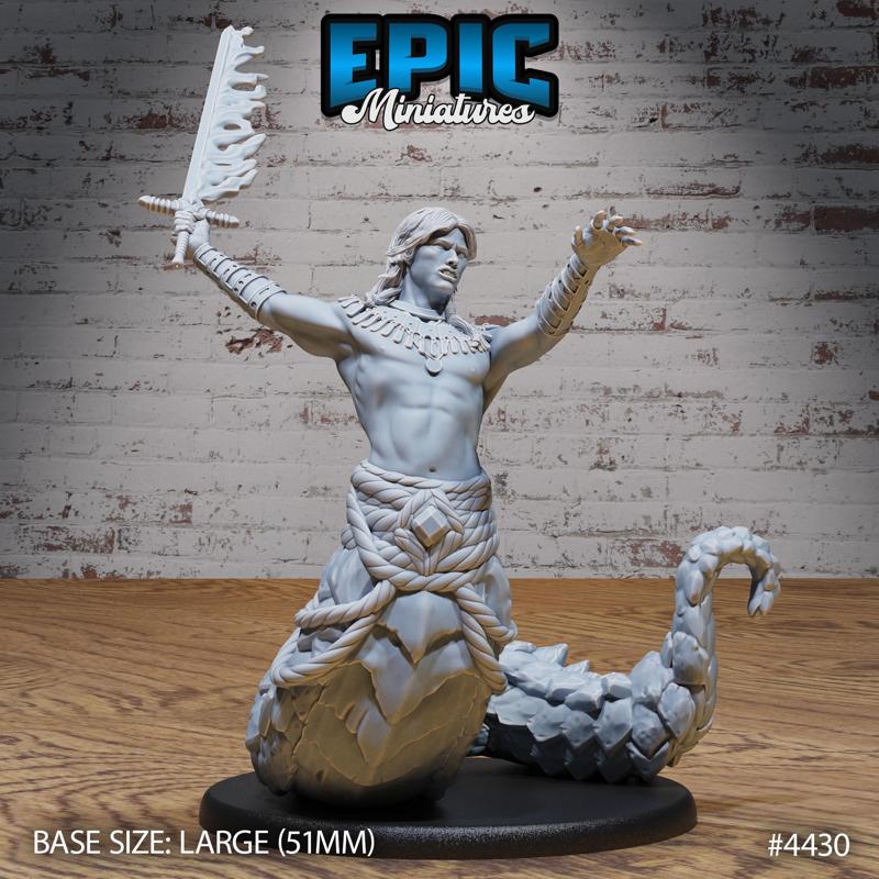 Lamia Prince Flame Sword ‧ DnD Miniature ‧ Tabletop Miniatures ‧ Gaming Monster ‧ 3D Model ‧ RPG ‧ DnDminis ‧ STL FILE