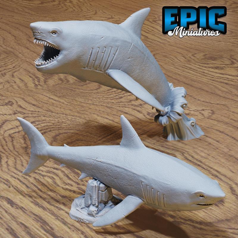 Great White Shark Set ‧ DnD Miniature ‧ Tabletop Miniatures ‧ Gaming Monster ‧ 3D Model ‧ RPG ‧ DnDminis ‧ STL FILE