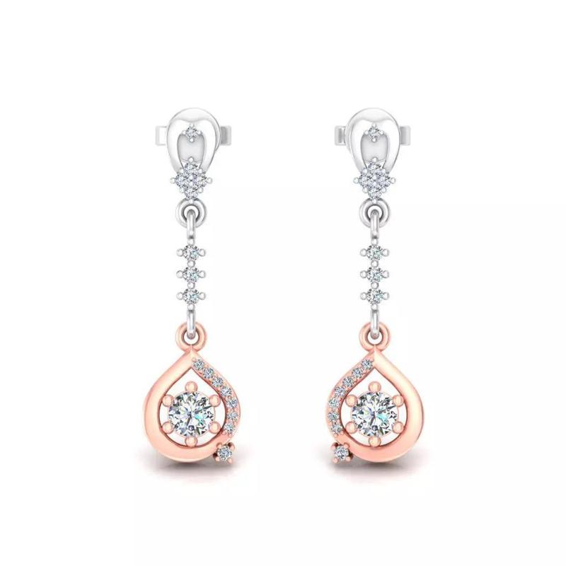 Elegant Two Tone Diamond Drop Earrings in Rose and White Finish