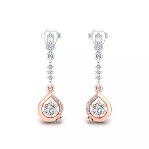 Elegant Two Tone Diamond Drop Earrings in Rose and White Finish