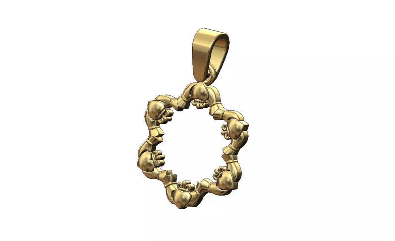 Open Claddagh heart crown halo pendant charm with bail