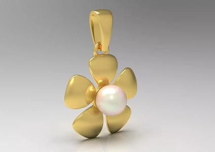 Gold Flower and Pearl STL Pendant Model pp0012
