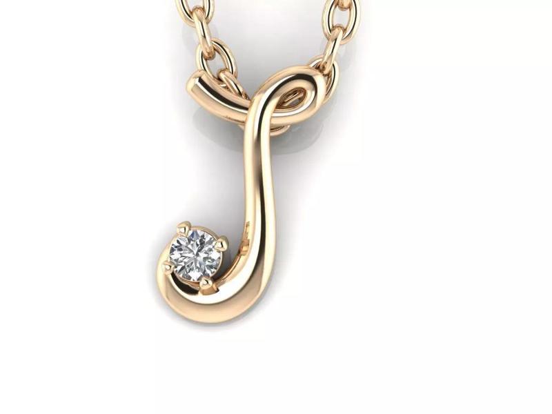 Pendant J diamond stud earring gold
