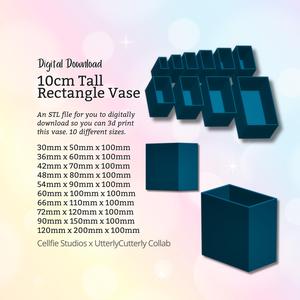 10cm Tall Rectangle Vase STL File - Digital Download -10 Sizes- Homeware, Minimalist Modern Design