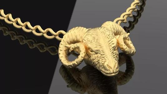 Necklace Ram Silver Gold  Print