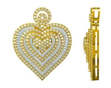 JCD format Delicate heart shape with baguette cut pendant