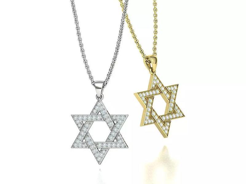 Jewish Star of David Necklace Diamond Star Pendant 24mm Height