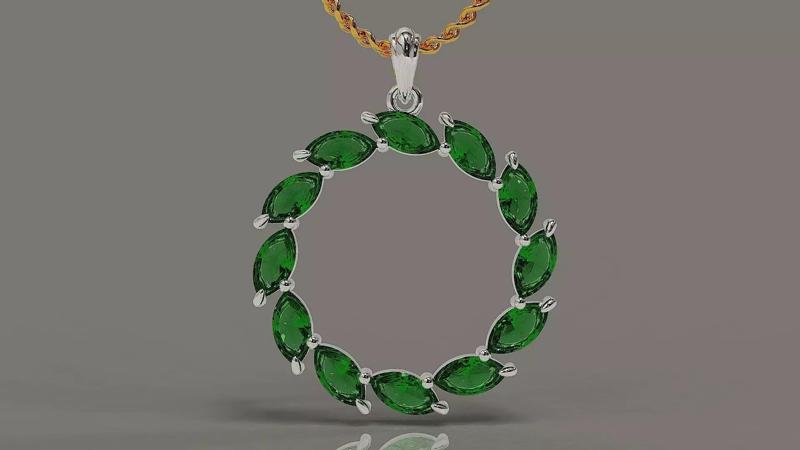 Prong set marquise shape diamond circular pendant