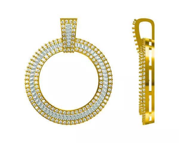 JCD format Forever one round shape pendant baguette cut diamond