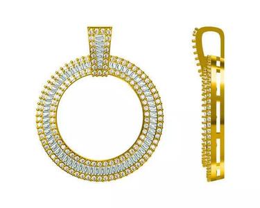 JCD format Forever one round shape pendant baguette cut diamond