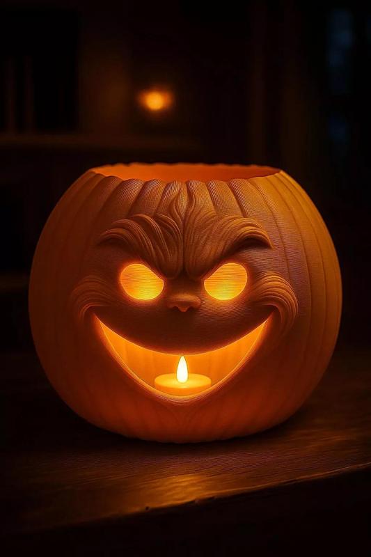 Grinch-themed Halloween pumpkin