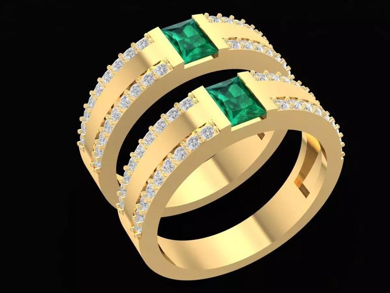 newdesign Luxury Emeral and Diamond wedding Ring 3225