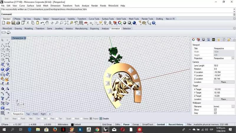 horseshoe computer screen showing jewelry design