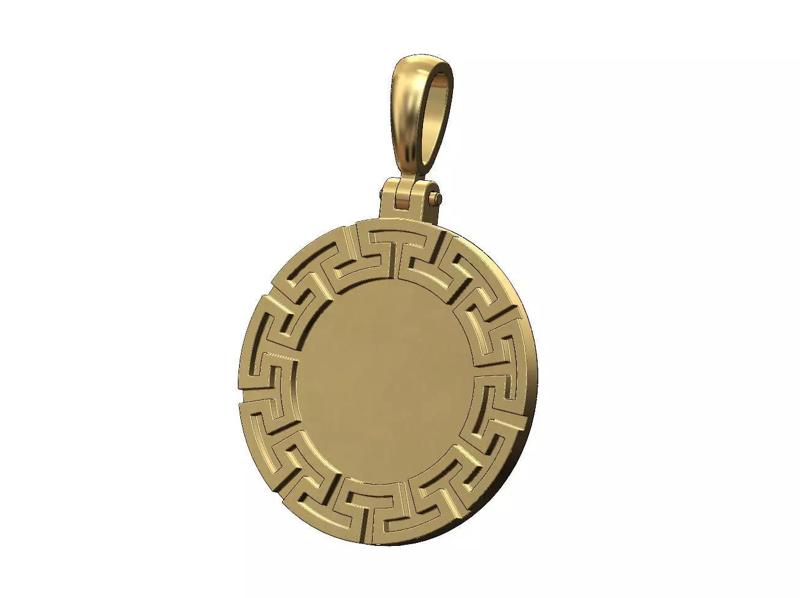 Roman greek key pendant coin with bail