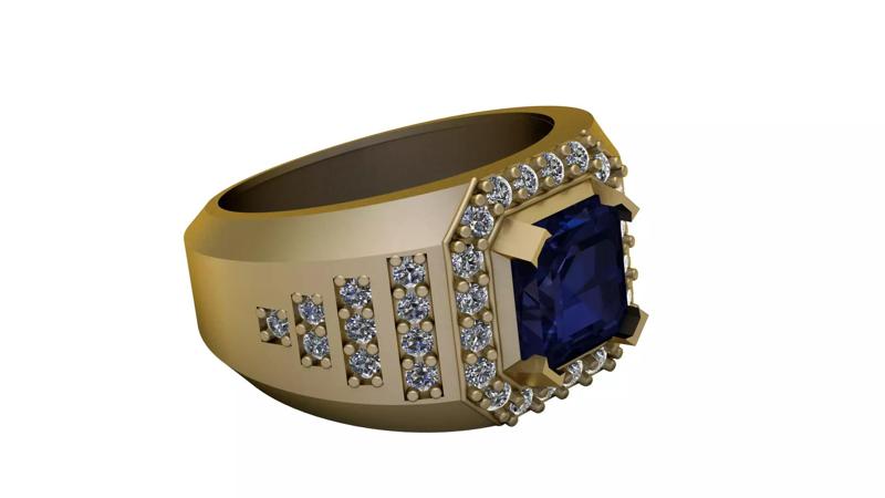 HIP HOP SAPPHIRE RING 3D PRINTABLE MODEL