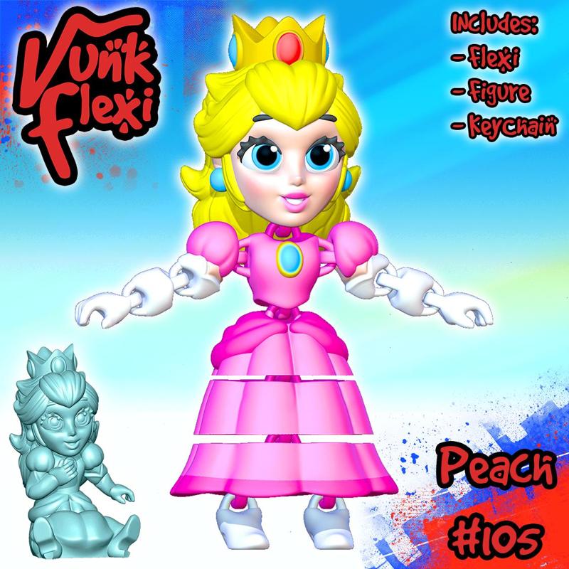 Super Mario Princess Peach MultiColor Flexi Print-In-Place + figure & keychain