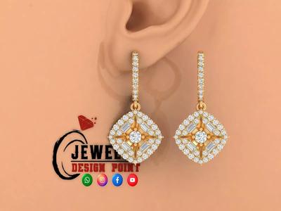 Custom Diamond Hoops Earring Cushion Shape Lever back Earrings