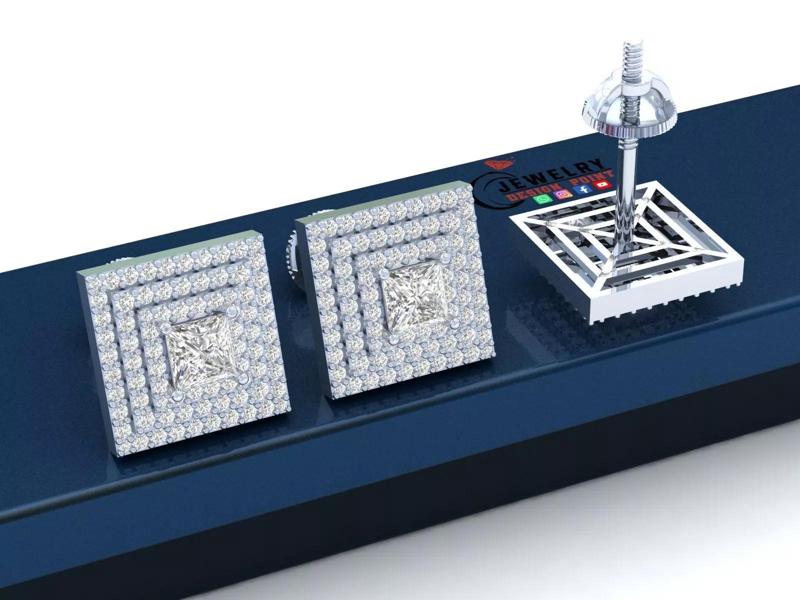 Custom Square Shape Stepping Diamond Studs - Earrings 16mm