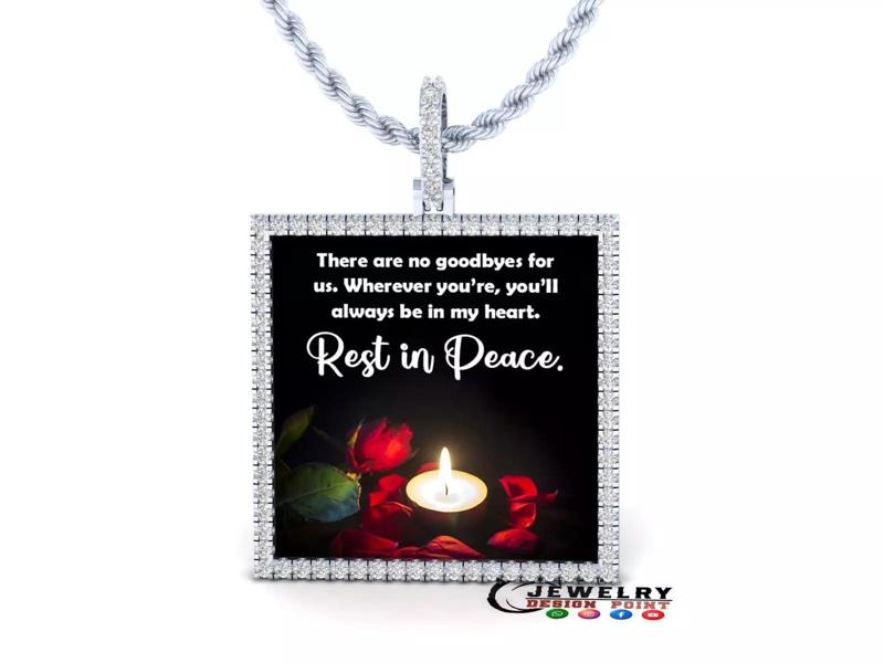 Custom Picture Pendant with Diamond - Square Memory Pendant