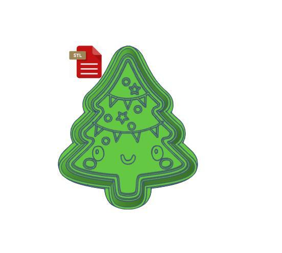 Kawaii Christmas Tree Cookie Cutter and Stamp STL FILE