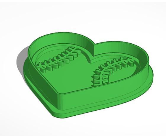 Heart Baseball Cookie Cutter with Stamp STL FILE