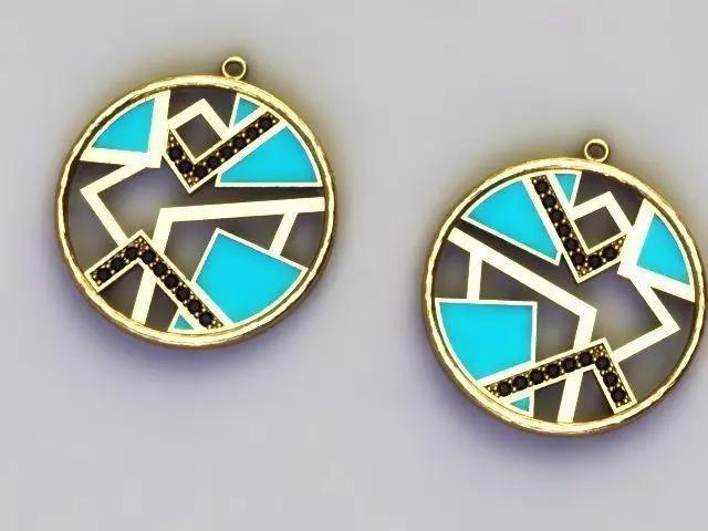 Geometric set turquoise and gold ring