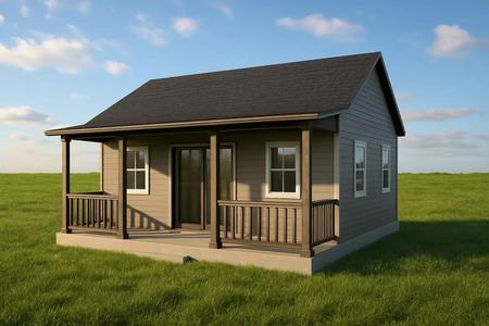 3D Country Style House with Veranda and Dark Roof