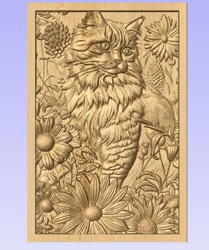 Floral Cat 3D Relief – Elegant STL File for CNC Wood Carving