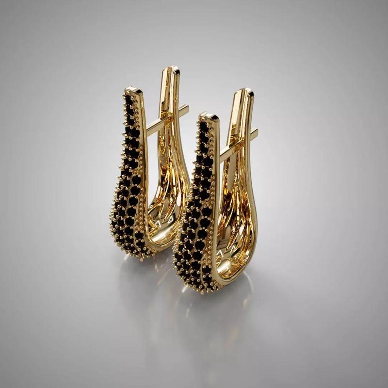 Gold Earring 18K with Black Zirconia  Model 01 3D Print File