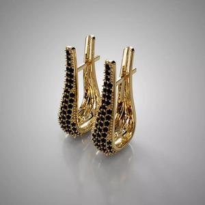 Gold Earring 18K with Black Zirconia  Model 01 3D Print File
