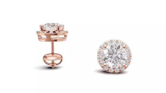 Round Pointer Diamond Stud Halo Earrings