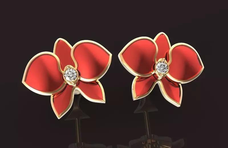 orchidees par earrings flower with enamel 1221