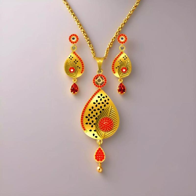 Gold Pendant and Earring Set Combo