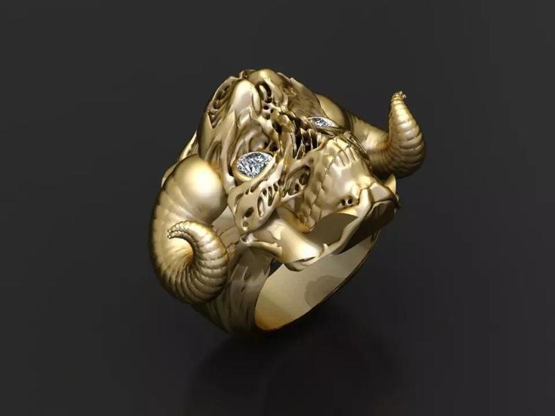 Gold ram skull ring 3D printable model