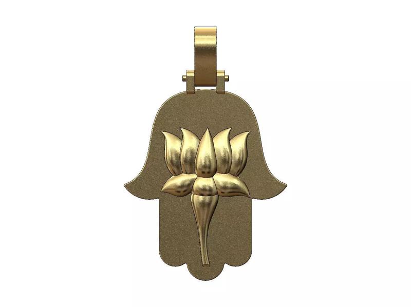 Lotus flower hand of fatima pendant with bail