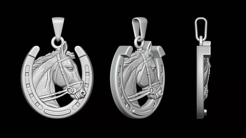 Horse Head With Horseshoe Pendant