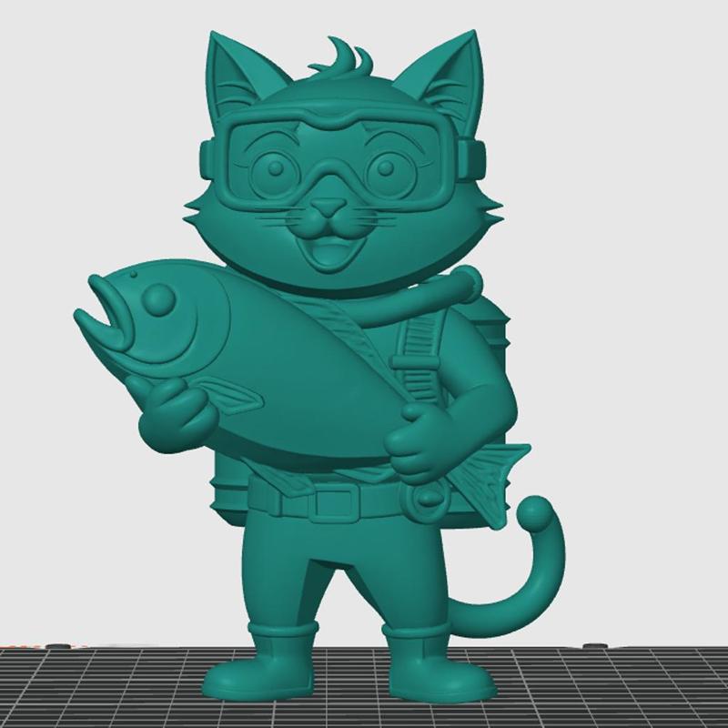 A cat diver with a fish