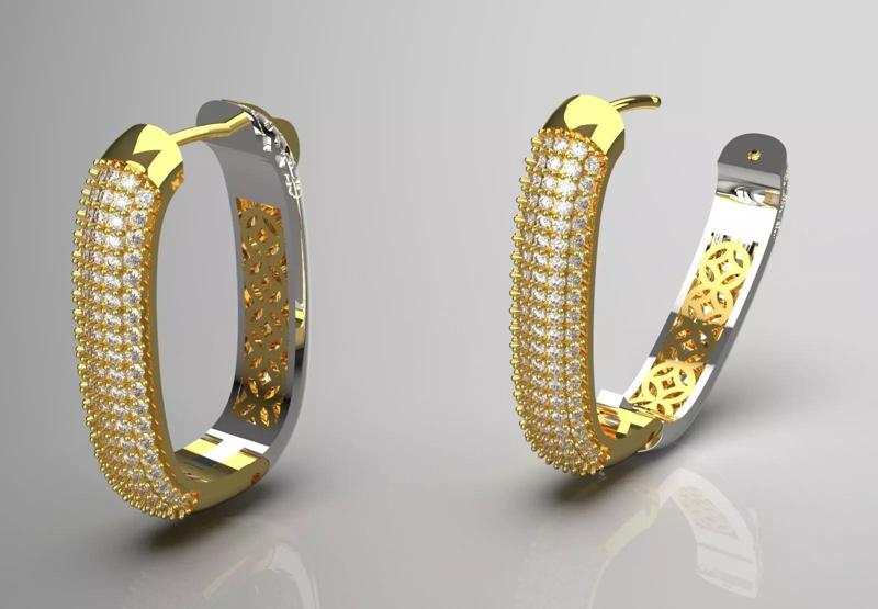 Modern Two-Tone Gold Hoop Earrings with Diamonds Model je0113