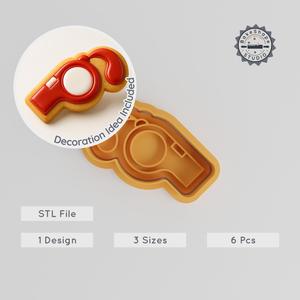 Whistle Cutter & Stamp Set, Sport Whistle Cookie Mold, Fondant Decor, S/M/L Sizes, 6 Pieces