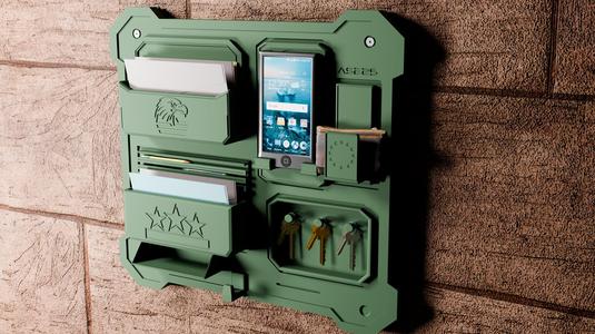 Stratawall Entryway Organizer – Wall-Mounted Mail + Keys + Phone Dock (STL)