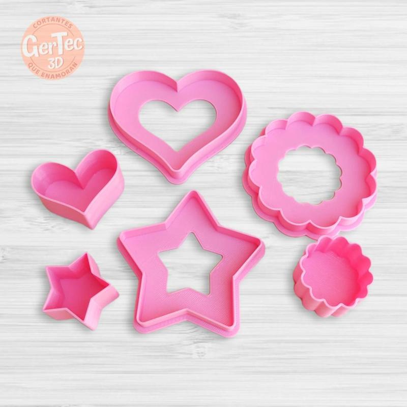 PASTELERITAS SET X3 Cutter + Stamp / Cookie Cutter Linzer Kit