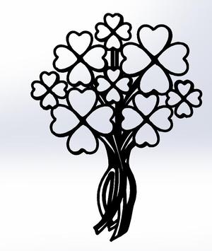 Four-Leaf Clover Bouquet Made of Hearts - Line Art
