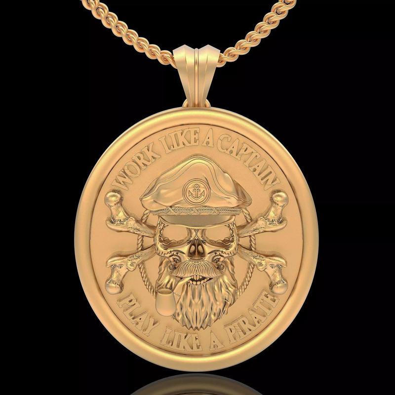 Captain pirate pendant silver gold printable jewelry 3D model