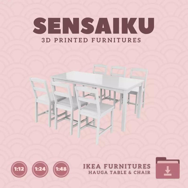 HAUGA Dining Table and Chair V2 for Dollhouse IKEA 3D Print
