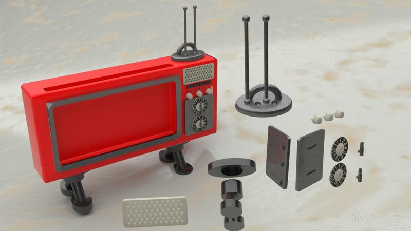 Retro TV phone holder with funtional parts