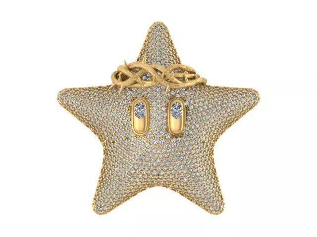 3D Iced-Out Smiling Star Diamond Pendant