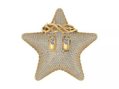 3D Iced-Out Smiling Star Diamond Pendant