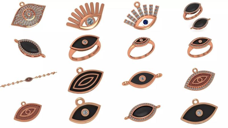 47 Evil Eye High Jewelry Cocktail Ring Earrings Pendant Bracelet 3D Model Collection