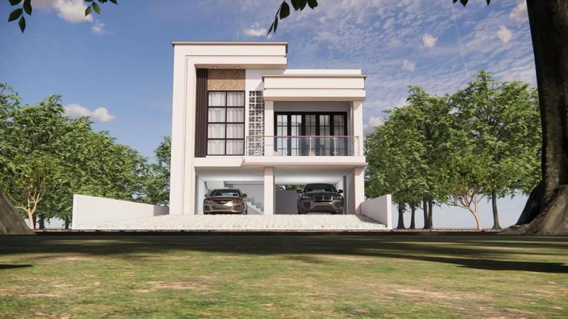 Modern 2-Story House Design with Basement and Double Garage